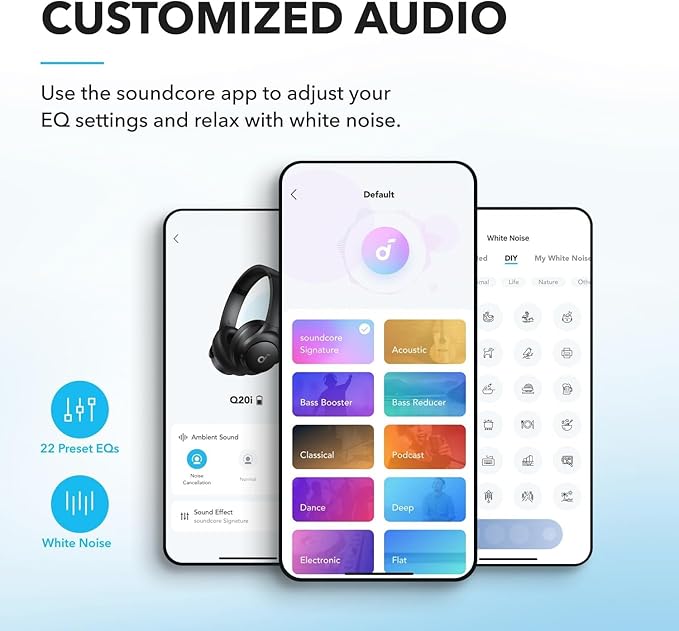 soundcore by Anker Q20i Hybrid Active Noise Cancelling Headphones, Wireless Over-Ear Bluetooth, 40H Long ANC Playtime, Hi-Res Audio, Big Bass, Customize via an App, Transparency Mode (Renewed)
