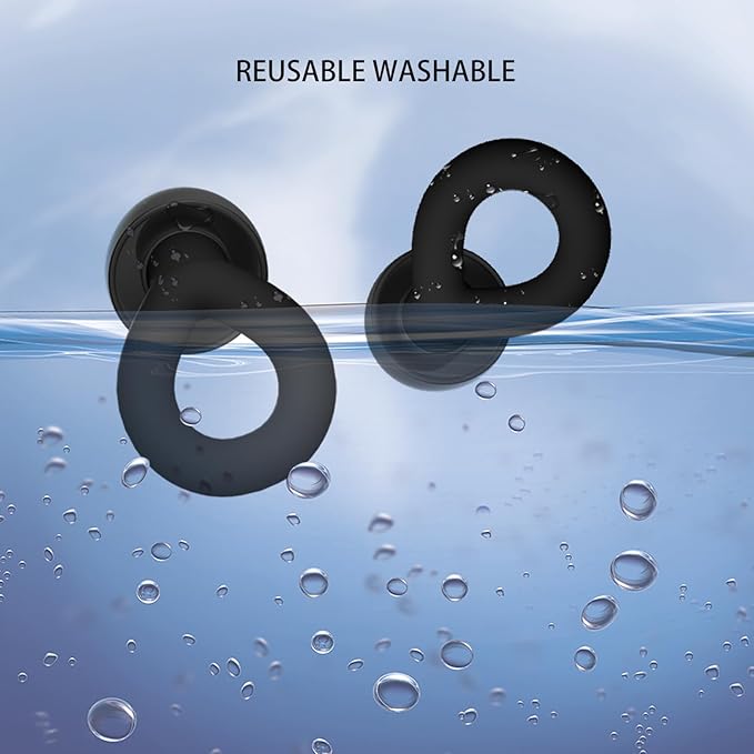 2PCS Ear Plugs, 33dB Hearing Protection Noise Canceling Sleep Earbuds, Reusable Silicone Earplugs for Concerts, Deep Concentration, Travel, with Earplug Storage Bag and Earplug Heads-Black