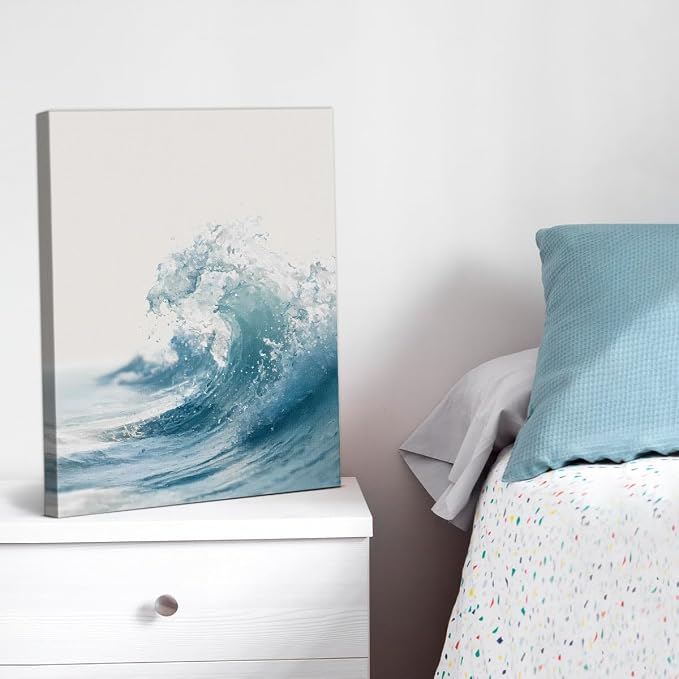 Coastal Ocean Wave Wall Art Decor Beach Sea Wave Painting Picture Artwork Blue Ocean Wall Decor for Home Beach Room Bedroom 8x10 Canvas Framed