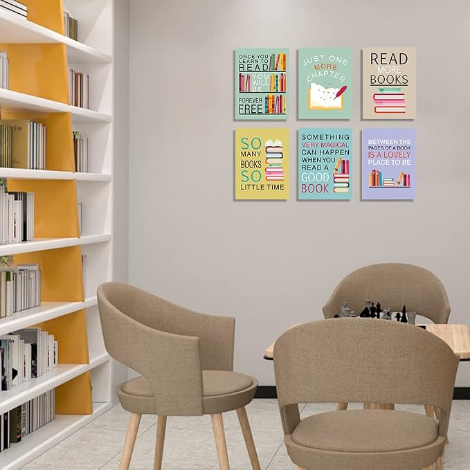 CHDITB Funny Reading Quote Art Prints - 8'x10' Set of 6 Motivational Positive Read More Book Frame Poster Readers Book Lovers Bookworm Student Gift, Wall Art for Library, School College Dorm Decor