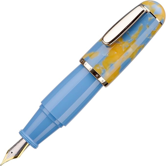 Lanxivi Majohn Q1 Fountain Pen Extra Fine Point Sky Blue Acrylic, Little Fat Man Eyedropper Filling Pocket Pen Large Capacity