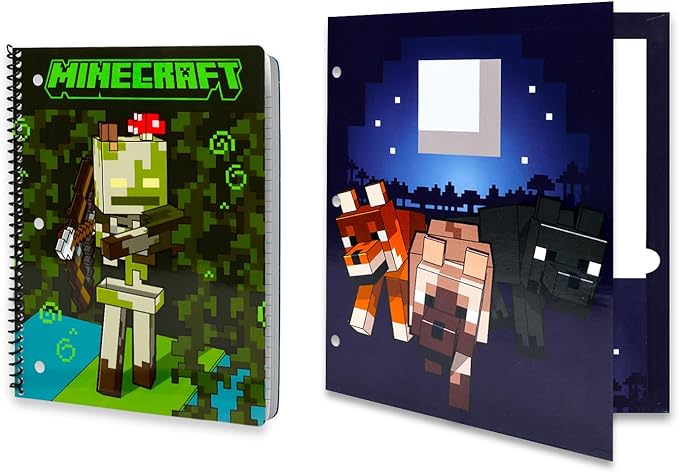 Minecraft School Supplies Set - Bundle with Creeper Folder, Notebook, Erasers, Stickers, and More | Minecraft Back to School Supplies Stationery Kit for Boys, Kids