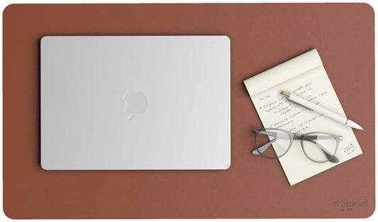 Smead Desk Pad, Vegan Leather Desk Mat with Non-Slip Faux Suede Backing, Perfect Desk Organizer for Office Decor, 23.6” x 13.7” Small, Saddle (64837)