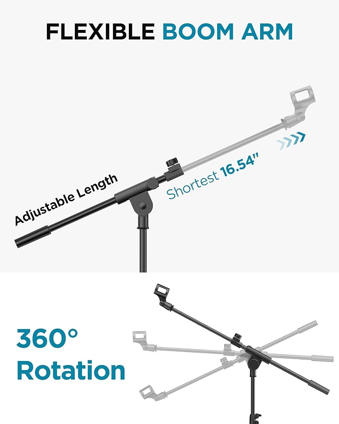 InnoGear Microphone Stand Floor, Adjustable Tripod Boom Mic Stand with Tablet Phone Holder Carrying Bag 2 Mic Clips 3/8" to 5/8" Adapter for Blue Yeti SM58 SM48 Fifine K669B, Podcast Singing Stage