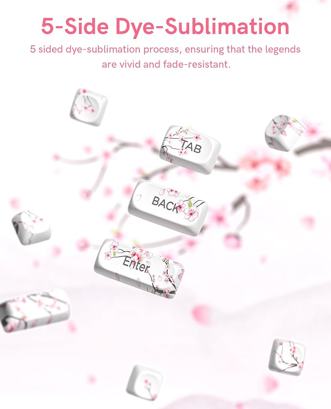131 Cute Keycaps MOA Cherry Blossom keycap Theme Japanese Keycap Set for Mechanical Keyboard for 61/68/84/87/98/99/100/104/108 Keys,White(Only Keycap Set)