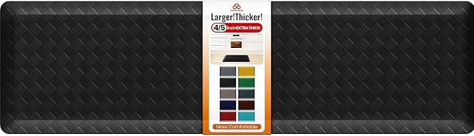 4/5 Inch Extra Thick Kitchen Mats for Floor,Non Slip Anti Fatigue Kitchen Rugs,Waterproof Stain Resistant Sink Mat,Cushioned Standing and Comfort Mats for Office (17"x60" Black)