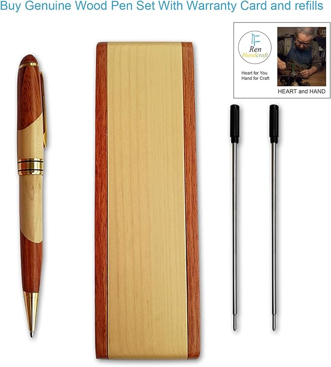 Renawe Luxury Wooden Ballpoint Pen Gift Set with Business Pen Case Display, Nice Writing Pen with Box and Gel Ink Refills Fancy Business Wood Pens Stand for Men Women Designer Cool Executive Pen