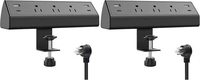 Jgstkcity Desk Clamp Power Strip,40W Total Fast Charging Station,2 PD 20W USB C Ports,Desk Edge Mount Surge Protector for Home, Office,3 Outlets,Fit 1.96" Tabletop Edge,ETL Listed (Pack of 2)