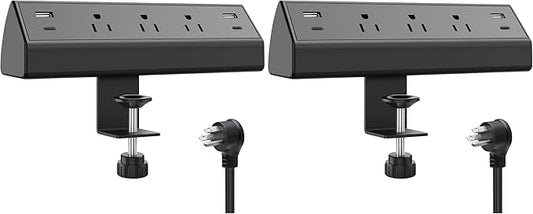Jgstkcity Desk Clamp Power Strip,40W Total Fast Charging Station,2 PD 20W USB C Ports,Desk Edge Mount Surge Protector for Home, Office,3 Outlets,Fit 1.96" Tabletop Edge,ETL Listed (Pack of 2)