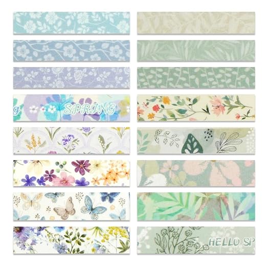 Floral Washi Tape Set 16 Rolls, Flower Spring Decorative Paper Sticker for Planner Scrapbook Journal DIY Arts Craft