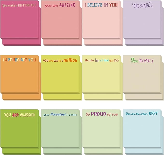 Yinder 24 Pcs Inspirational Sticky Notes Thank You Gift Motivational Sticky Note Pad Employee Appreciation Gift Bulk for Staff Coworker Teacher Nurse Office Groups 3 x 3'' (Thank You,Macaroon)