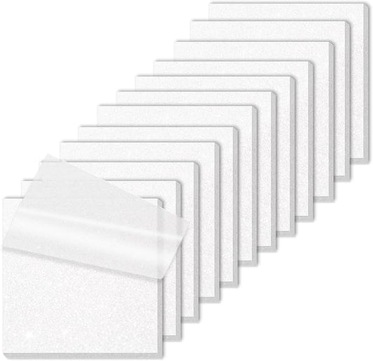 SYMDROMIA Transparent Sticky Notes 12 Pack, Frosted Glitter White 3x3 Inch, High Transparency Glass-Like Adhesive Clear Seee Through Sticky Notes for Women Office School Supplies 600 Sheets