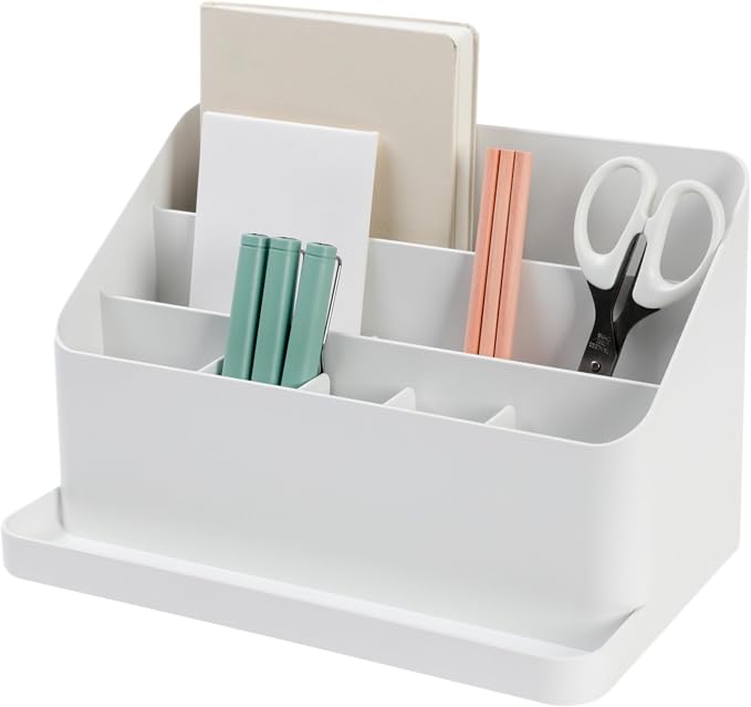 BLUE GINKGO Desk Organizer, Office Supplies, White, Made in Korea | Multi-Compartment. Adjustable. Everyday Storage.