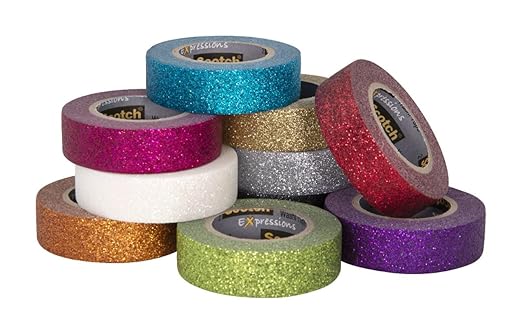 Scotch Glitter Washi Tape, 10 Rolls, Great for Holiday DIY and Wrapping, School Supplies, Craft Supplies, and Teacher Appreciation Gifts (Pack of 80)