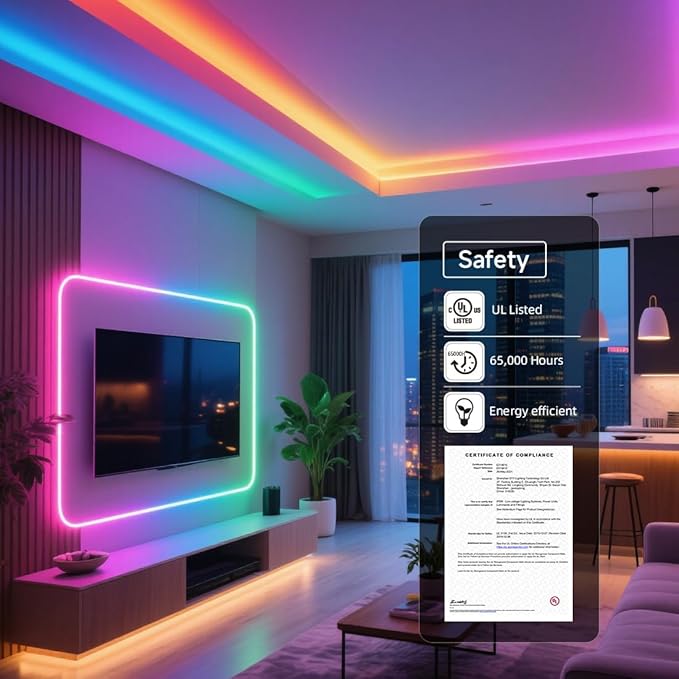 BTF-LIGHTING WS2811 Smart IC RGB FCOB COB LED Strip, UL Listed 720LEDs/m High Density Color Chasing Uniform Light, DC24V 16.4FT 12mm Width Tape Light for Home Party DIY Decor(No Adapter or Controller)