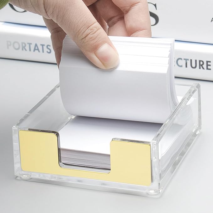 NatSumeBasics Gold Sticky Note Holder Clear Acrylic Yellow Post Note Pad Holders Memo Dispenser Case for Desk Office School Aesthetic Supplies Accessories (Pure Gold)