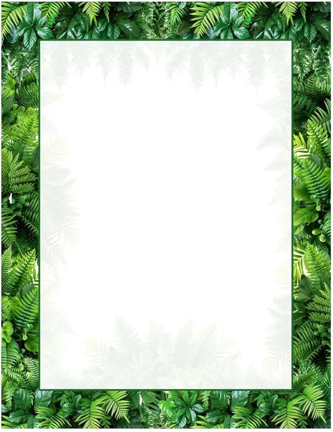 Fern Foliage 100 Pack - 8.5 x 11 Inch Printable Letterhead - Laser and Inkjet Printer Compatible
