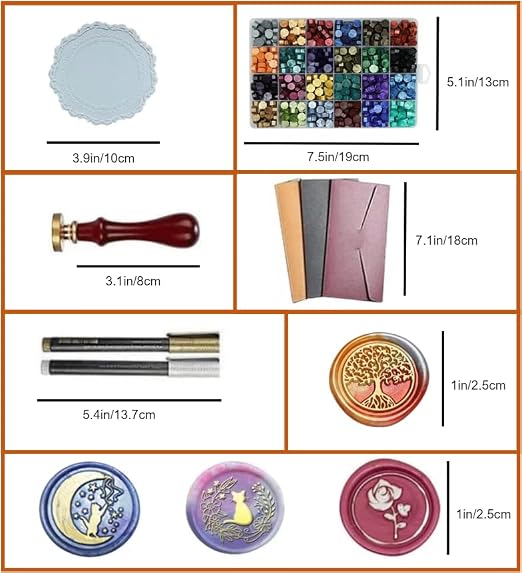 Wax Seal Kit, Electric Wax Seal Warmer, 1300 Pcs Wax Seal Beads with 4 Pcs Wax Seal Stamps, 48 Color, 50 Pcs Wax Seal Stickers, Envelope, Wax Seal Metallic Pen