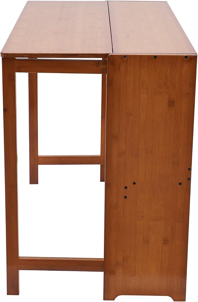Bamboo Folding Desk, Laptop Desk Writing Desk with Storage Shelf Vanity Table Small Computer Table Space Saving Workstation for Home Office