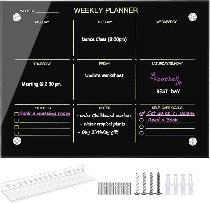 Okydoky Glass Dry Erase Whiteboard, 12" x 16", Frameless Glass White Board for Home, School, Office, Black Surface