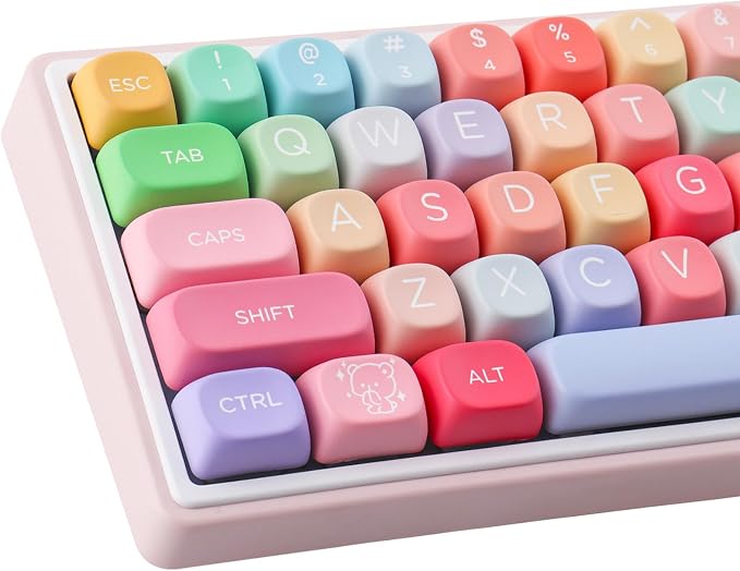Tsungup PBT MOA Keycaps126 Keys Cute Gummy Bear Rainbow Candy Custom Keycaps 100 Percent Keyboard,Dye Sublimation Keycap Keyboard Keycap Set for MX Switches Mechanical Keyboard(only keycap)