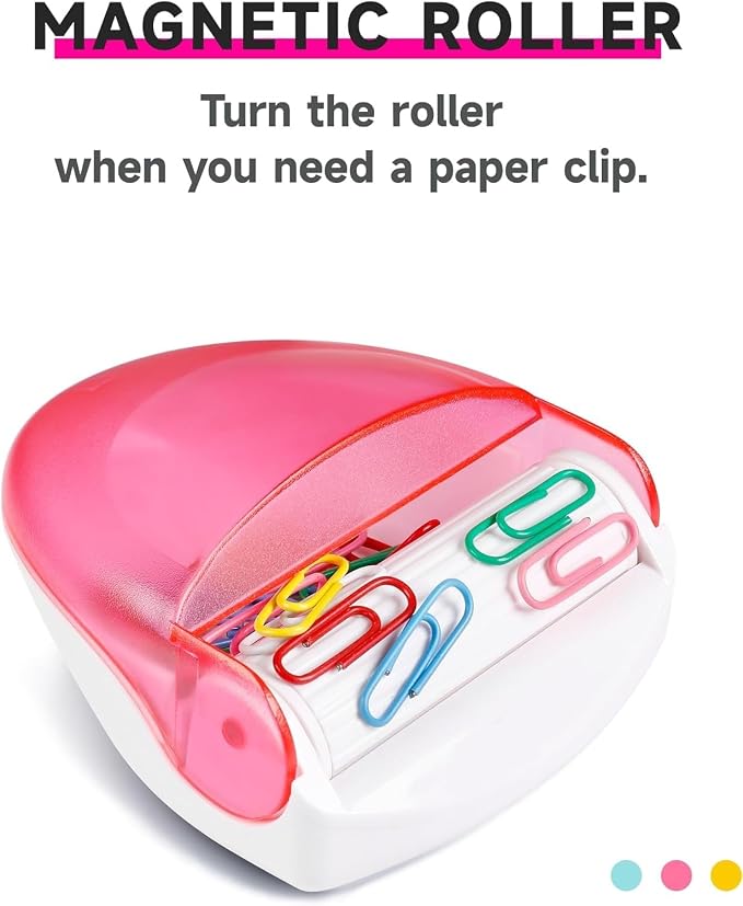 Paper Clip Holder, Magnetic Paper Clip Dispenser with 100pcs 28mm Pink Paper Clips, Cute Office Supplies for Desk Organizer