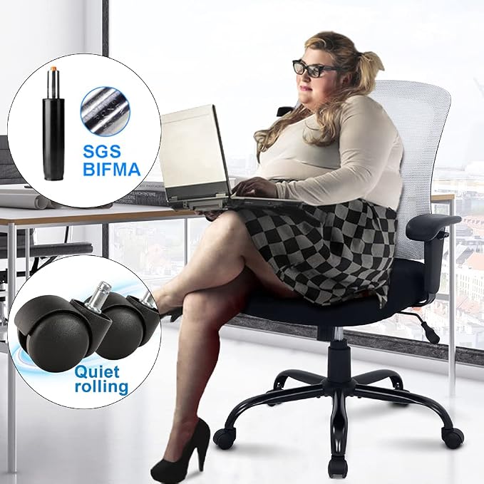 Big & Tall Office Chair Heavy Duty 400LBS Computer Desk Chair Ergonomic Task Rolling Swivel Mesh Chair with Lumbar Support & Adjustable Armrest Executive Chair for Women Men, White