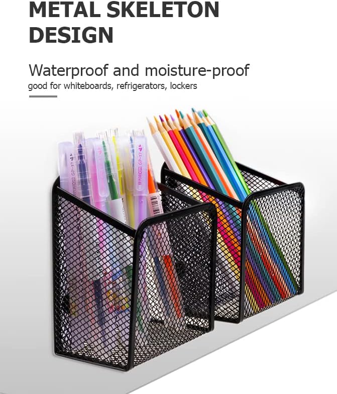 QYH Large Magnetic Pen Holder 2 Pack Magnetic Basket 8 Strong Magnet Pencil Holders Locker Accessories for Refrigerator Whiteboard Black(3.54x2.76x5.04 In)