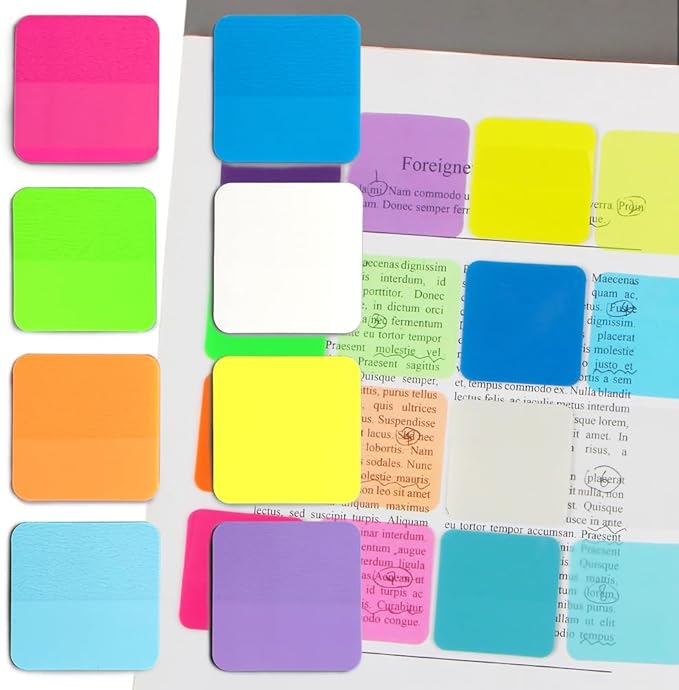 160 Sheets Transparent Sticky Notes - Colored, Clear, Waterproof Notepad - Adhesive Memo Pads for Annotating Books & School Supplies