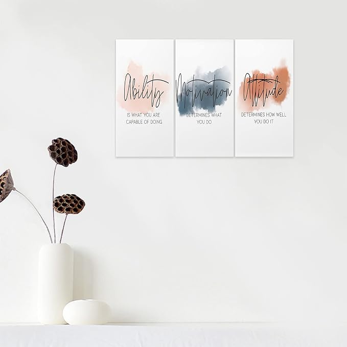 3 Piece Inspirational Canvas Wall Art, Quotes Motivational Mindset Print Pictures for Office Wall Decor, Triptych Entrepreneur Poster Framed Artwork for Women Men Home Decor Ready to Hang 12”x24”x3Pcs
