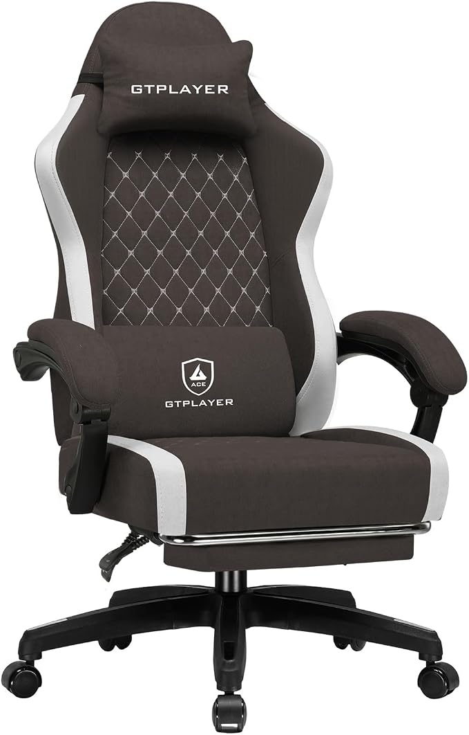 GTPLAYER Big and Tall Gaming Chair 350lbs Heavy Duty Office Chair with Foot Rest, High Back Pocket Spring Ergonomic Computer Chair for Adults, Wide Comfy Seated Cushion with Linkage Armrests, Brown