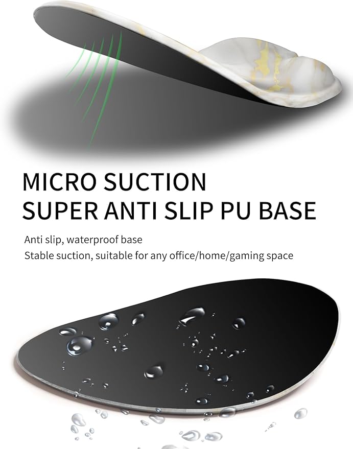 Palm-Rest and Wrist-Hugging Mouse Pad Wrist Rest, Ergonomic Wrist Support with Curve Fitting Cushioned Memory Foam for Carpal Tunnel Pain Relief, 9.9 x 8.3 Inch, Platinum Marble