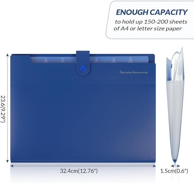 SKYDUE Accordion File Organizer, Expanding File Folder with 8 Pockets, Expandable Document Paper Receipt Organizer, Letter/A4 Size Filing Folder School Office Supplies Blue