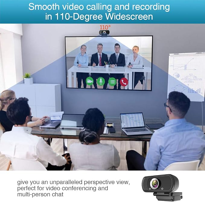 1080P Webcam with Microphone, HD Web Camera with Tripod Stand, Auto Light Correction, Privacy Cover, 110° FOV, Plug&Play Computer USB Camera for Zoom/Teams/Facetime/YouTube/Google Meet/Switch