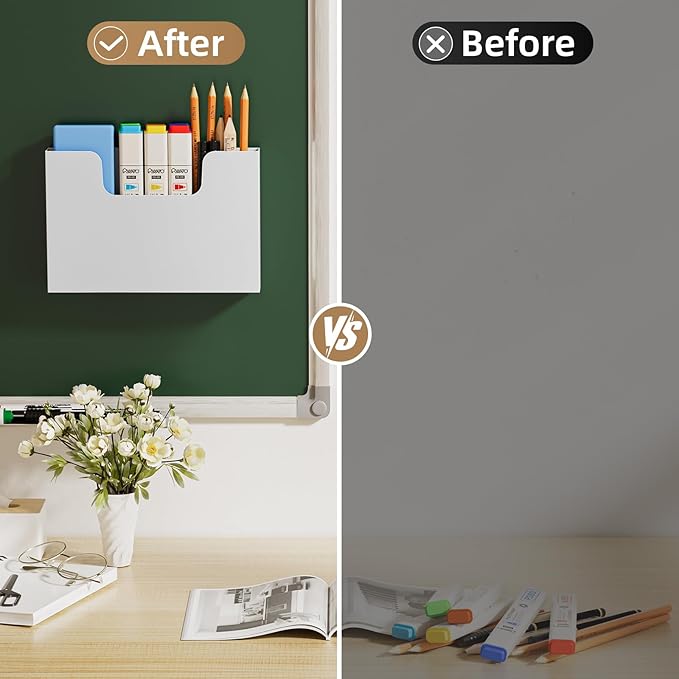 Marbrasse 2P Magnetic File Holder, Magnetic Hanging Wall File Organizer, Pocket Paper Magazine Mail Organizer for Refrigerator,Notebooks,Planners,Letter(White)