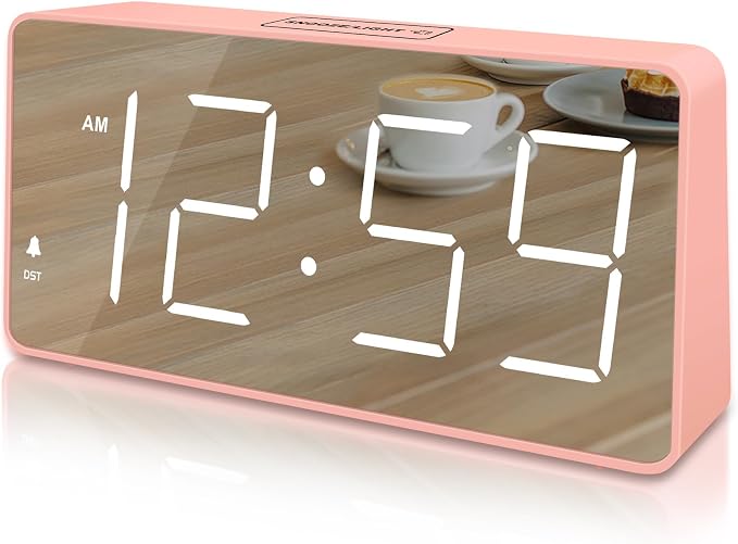 Peakeep Digital Alarm Clock for Bedrooms Bedside, Loud for Heavy Sleepers | Electric Alarm Clock Battery Backup Powered, Mirror Face, Large Numbers 6 Dimmers for Seniors