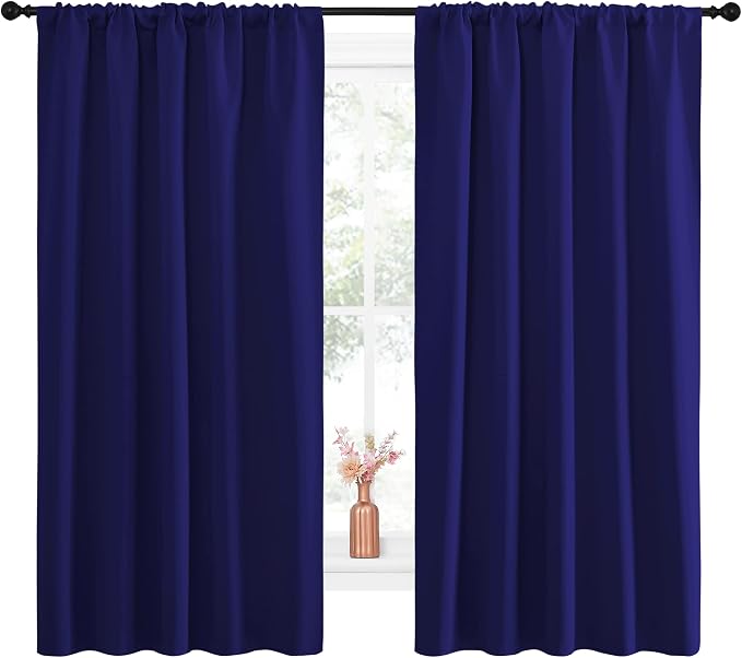 NICETOWN Curtains Blackout Draperies - Modern Design Thermal Insulated Solid Rod Pocket Top Blackout Drapes for Kid's Bedroom, Window Coverings (Navy Blue, 1 Pair, 52 x 63 inches)