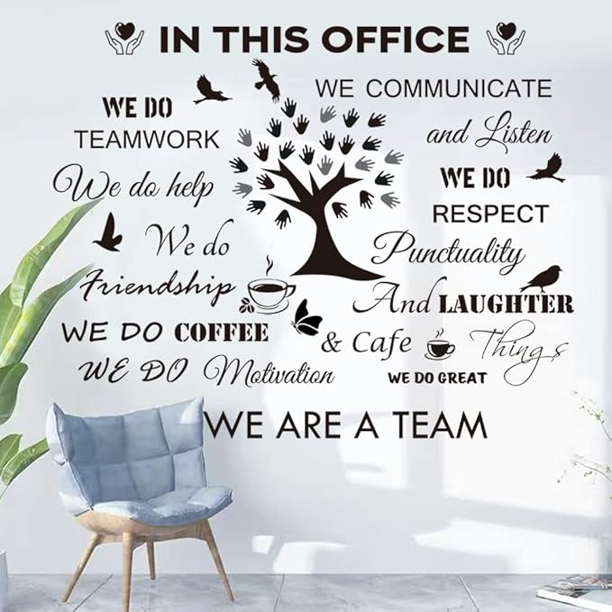 Office Inspirational Quotes Wall Decals - Motivational Teamwork Stickers, Positive Lettering Spiritual Words, Company Art 'We Are A Team' Decoration