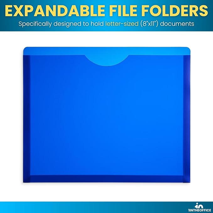 1InTheOffice File Folders, Plastic, Assorted Colors, Letter Size, Expandable, 20 Pack