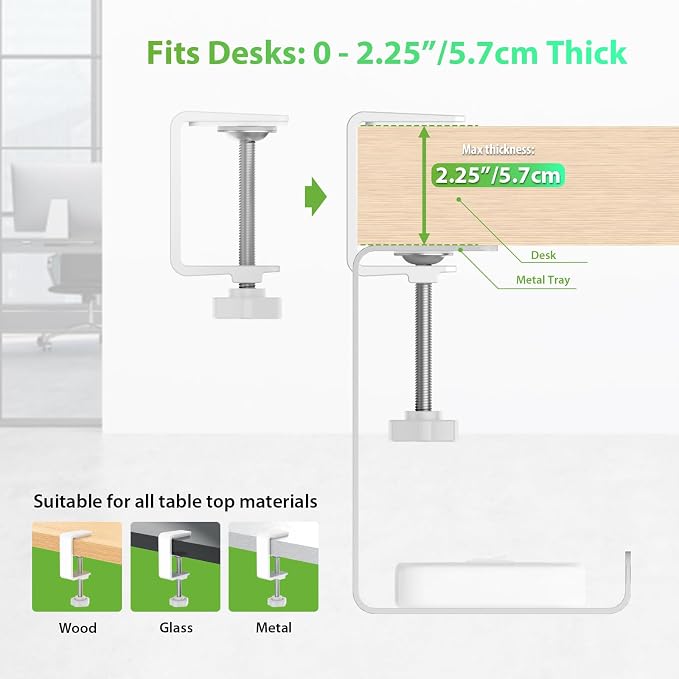 KEEGH 16 in Under Desk Cable Management Tray, Capacity Cable Tary, 3 Pack | No Drill Clamp Mount, Heavy Metal, Cord Management Tray for Home Office, Gaming Desk, Standing Desk, White