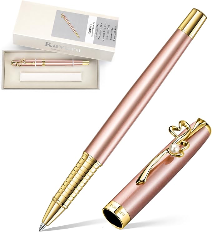Heart & Pearl Rollerball Pen – Luxury Brass Pen Gift Set for Women, Jewelry-Inspired Design, Glossy Finish, with German Refill, Meaningful Gift for Her, Mother’s Day or Birthday (Rose Gold)