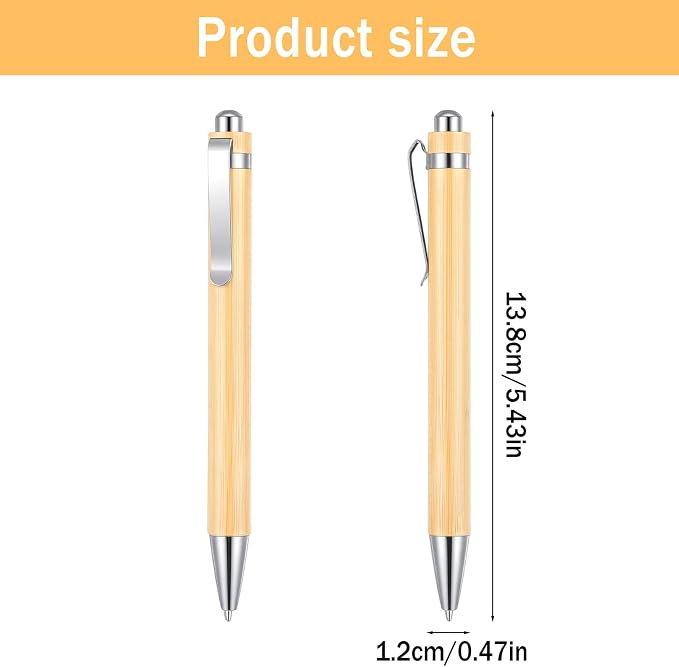 100 Pcs Bamboo Pens Bulk, Wooden Retractable Ballpoint Pens with Engraving for Customizable Gifts, Office Supplies and Writing
