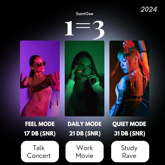 Adjustable Ear Plugs - 3 Noise Relief Modes,Tinnitus Relief for Ringing Ears Noise Reduction Earplugs for Concerts, Travel, Focus & Socializing loop'S earplugs,Space Black
