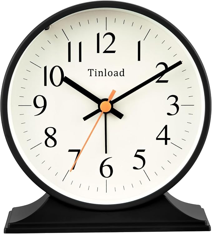 4.5"Retro Analog Alarm Clock,Vintage decor , Super Silent Non Ticking Small Clock with Manual Light, Snooze, Battery Operated, for Bedroom, Living Room, Office,Nightstand, Bedside, Desk ,Table(Black)