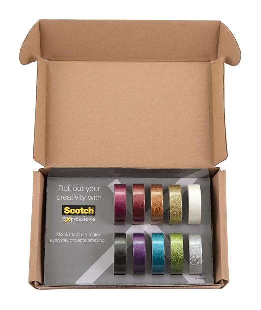 Scotch Glitter Washi Tape, 10 Rolls, Great for Holiday DIY and Wrapping, School Supplies, Craft Supplies, and Teacher Appreciation Gifts (Pack of 80)
