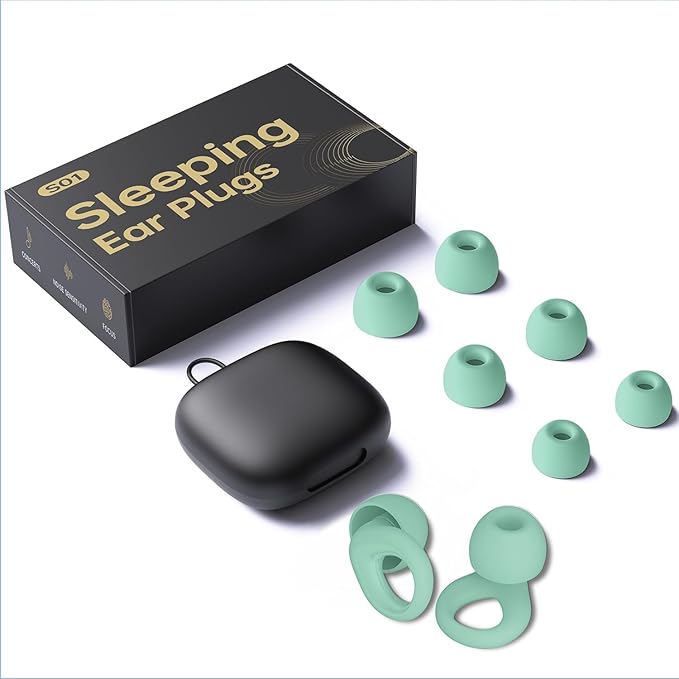 Ear Plugs for Sleeping Noise Cancelling, Reusable Silicone Earplugs for Sleeping, Noise Reduction, Deep Focus, Travel, 30dB Noise Reduction, High Fidelity Hearing Protection (Mint)