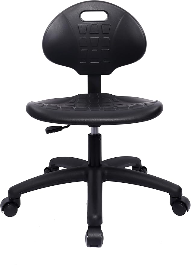 Table Height Chair/Stool-Easy to Clean! Deluxe Ergonomic Polyurethane Chair. 5" of Height Adj (15.5"-20.5") 450 lb Capacity. Automotive, Lab, Garage, Home, Office (Self Braking, Black)