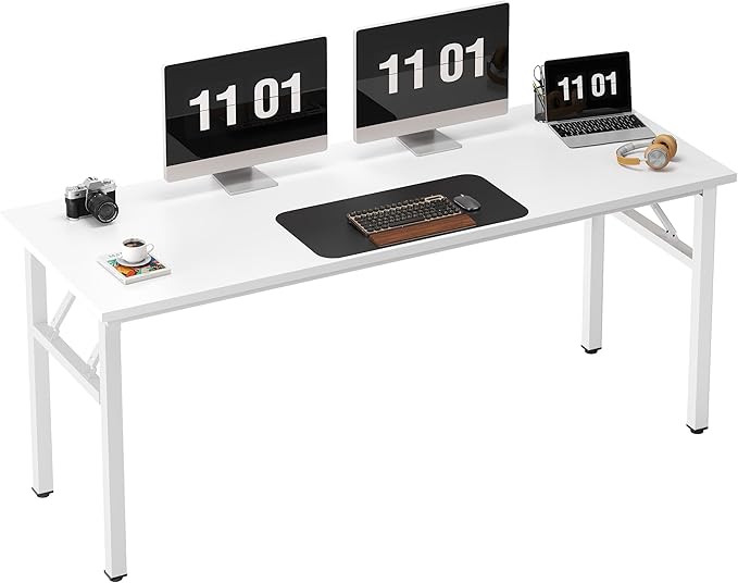 Need Folding Computer Desk, Large 62 inches Folding Table for Home Office, No Install Needed Foldable Writing Table Long Desk, Space-Saving, White