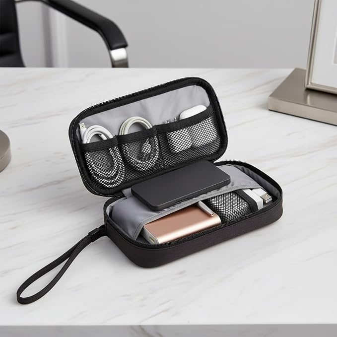 GOX Cable Organizer Pouch – Case for Chargers and Cords, Cord Organizer Travel Black, Small Cable Organizer Bag for Earbuds & Tech Accessories(Black)