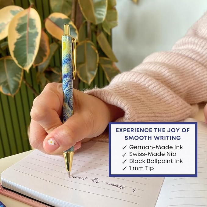 MESMOS 3pc Van Gogh Fancy Pen Set, Nice Cute Luxury Aesthetic Pens for Women Journaling, Pretty Luxury Office Journaling Journal Pens Women